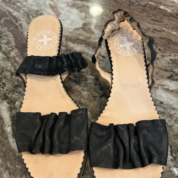Fiorentini + Baker Black Ruffle Sandals, size 39. Have wear but overall GUC - Picture 1 of 9